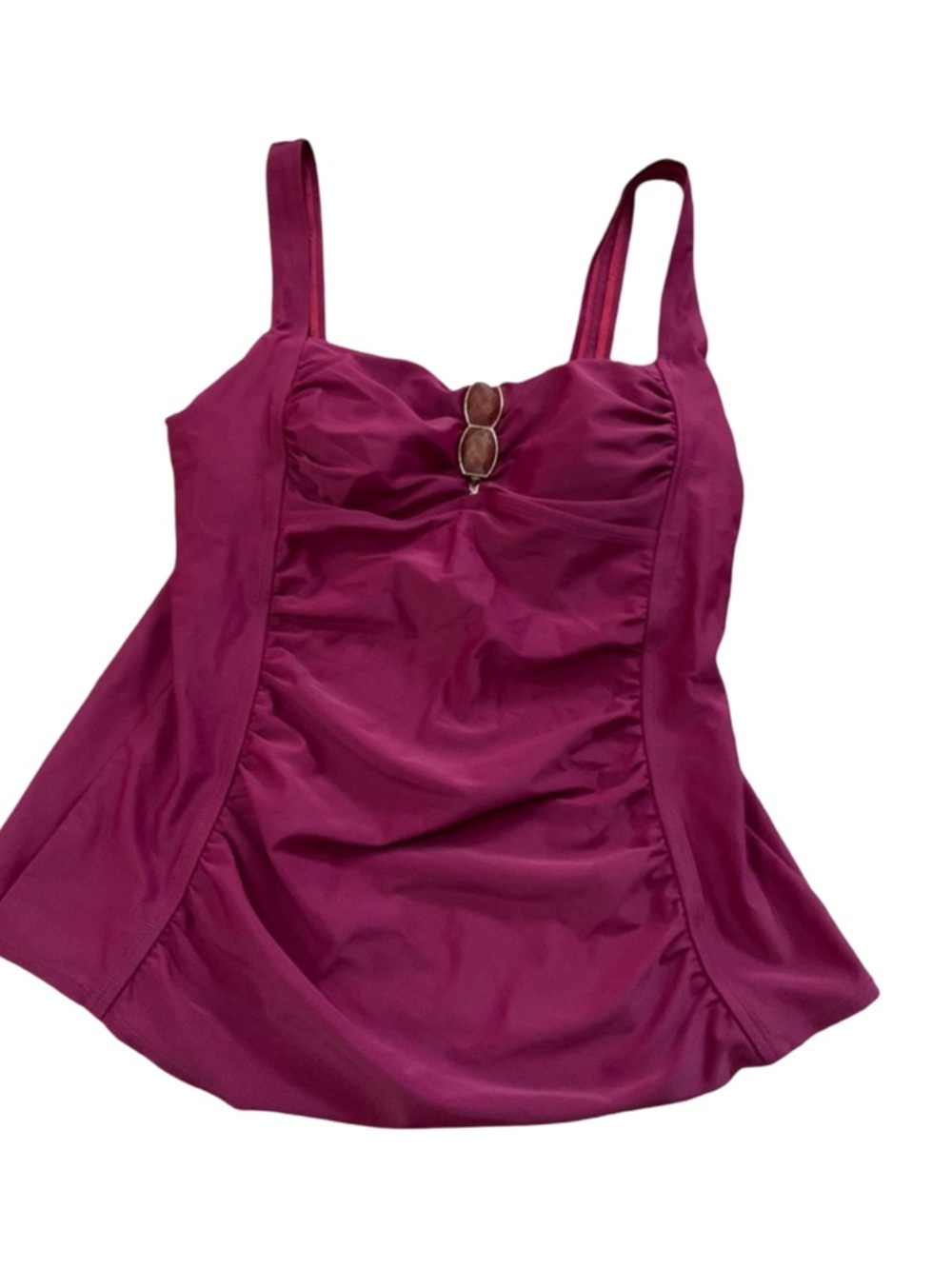 Merona Magenta Tankini Swim Top Large Underwire Ruched Tummy Control Beach - Picture 3 of 9